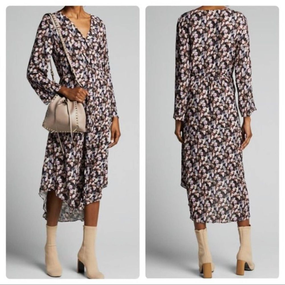 Vince micro painted floral twist drape midi dress